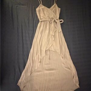 Express High Low Maxi Gold Silver Pleated Faux wrap Dress Size XS